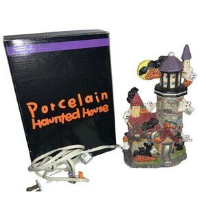 Porcelain LIGHTED Haunted  Halloween House Table Top Decoration